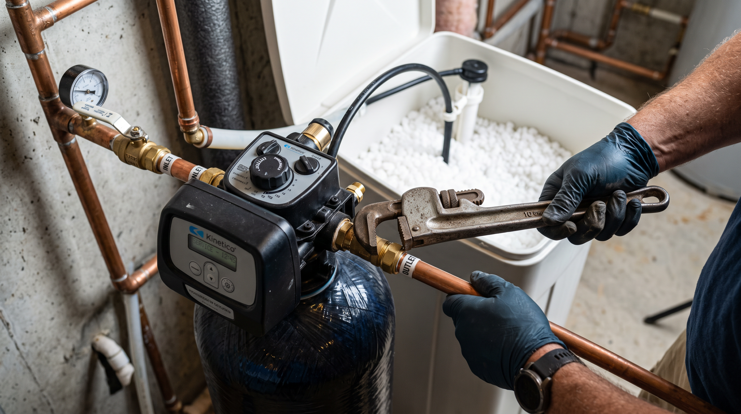 worker-tightening-pipe-valve-for-water-softener